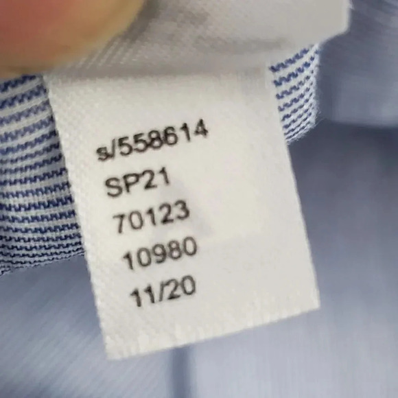 ANN TAYLOR LOFT Blue White‎ Pinstripe Button Up Contrasting Long Sleeved Shirt - Picture 8 of 11